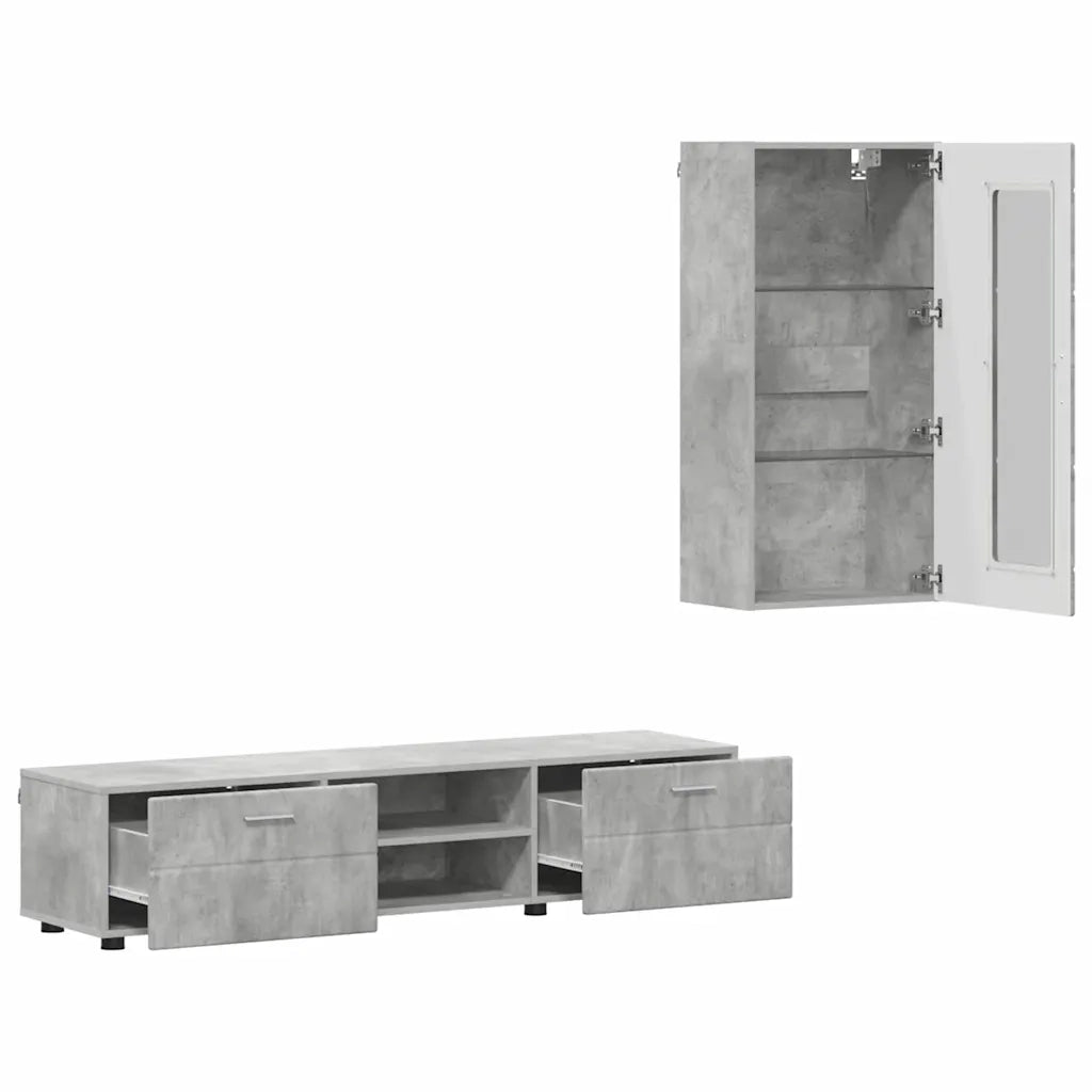 Set mobile TV con porta FLORIN Grigio cemento Legno multistrato