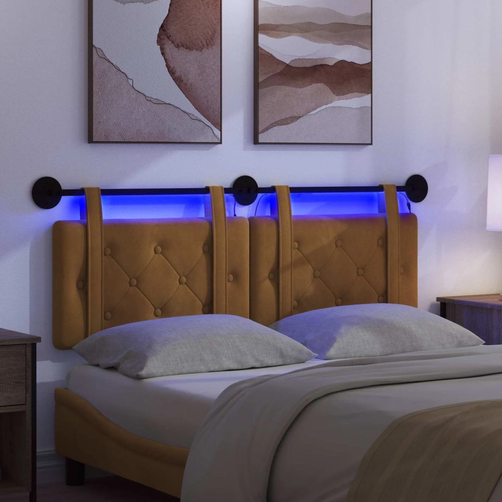 Testiera sospesa Con luce LED Marrone Velluto