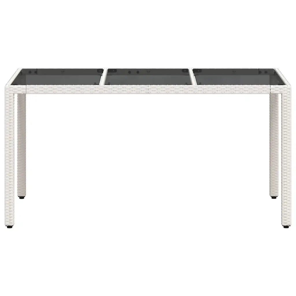 Tavolo da Giardino Piano in Vetro Bianco 150x90x75cm Polyrattan