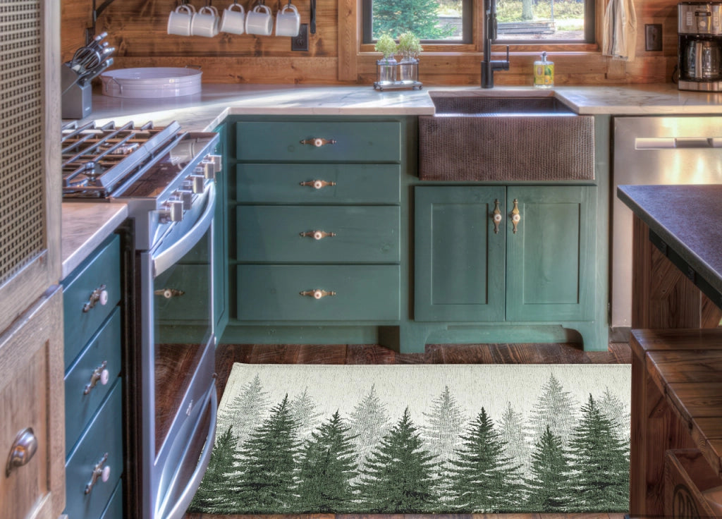 Tappeto Passatoia Cucina Corsia Retro Antiscivolo Disegno Abeti By Suardi - 55x115 - Verde