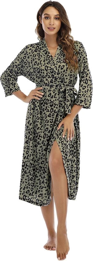 Kimono da notte per donna, 3/4 manica, V-collare, lunga, per abbigliamento da sera, PAT4 L