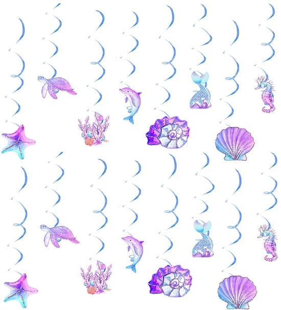 Decorazioni per Festa - 16x Sirene da Appendere - Tema Acquatico - Fucili di Carta - Materiale Sostenibile - Progetto Unico - Decorazioni per Feste