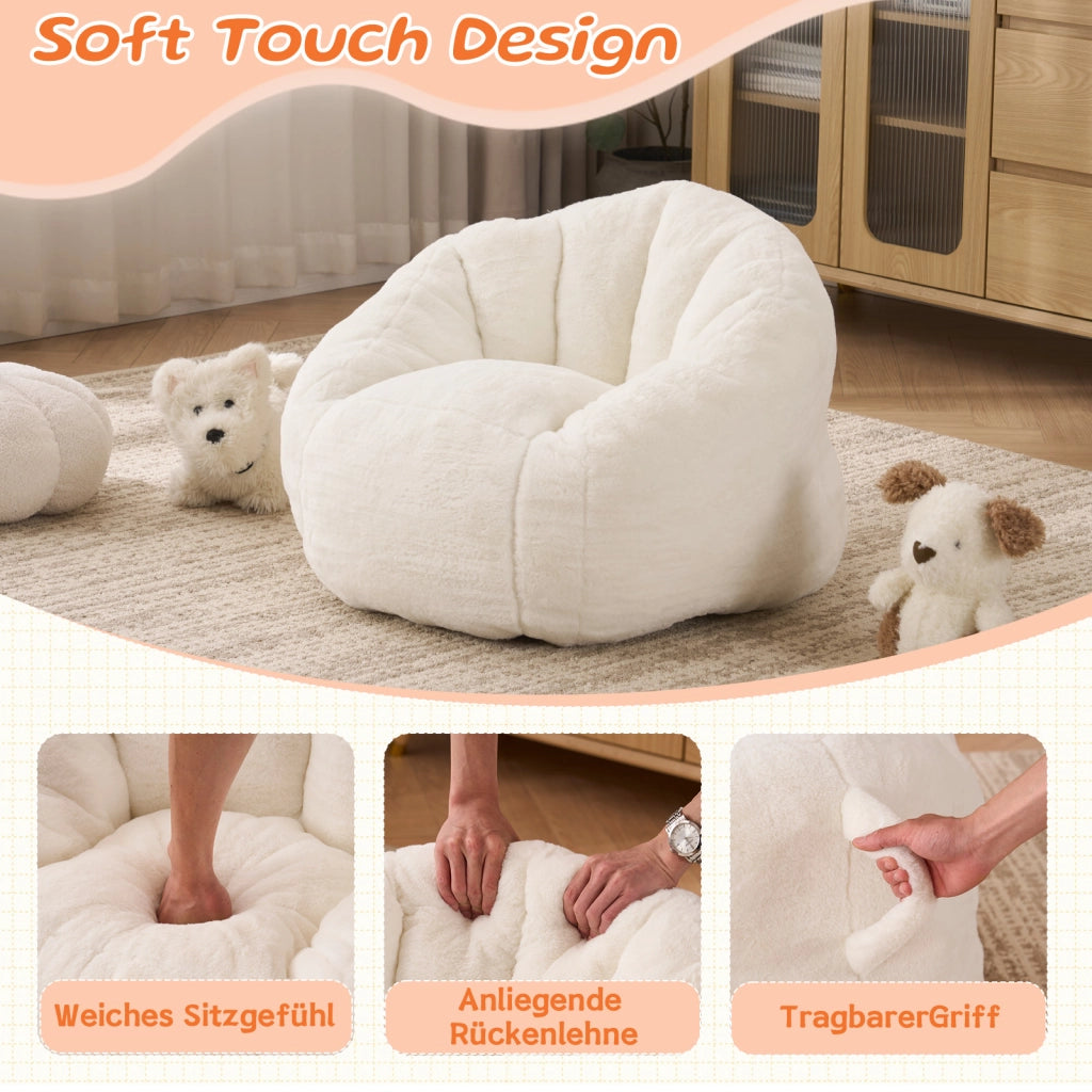 Pouf sacco per bambini in morbido peluche, colore beige, ergonomico e facile da pulire