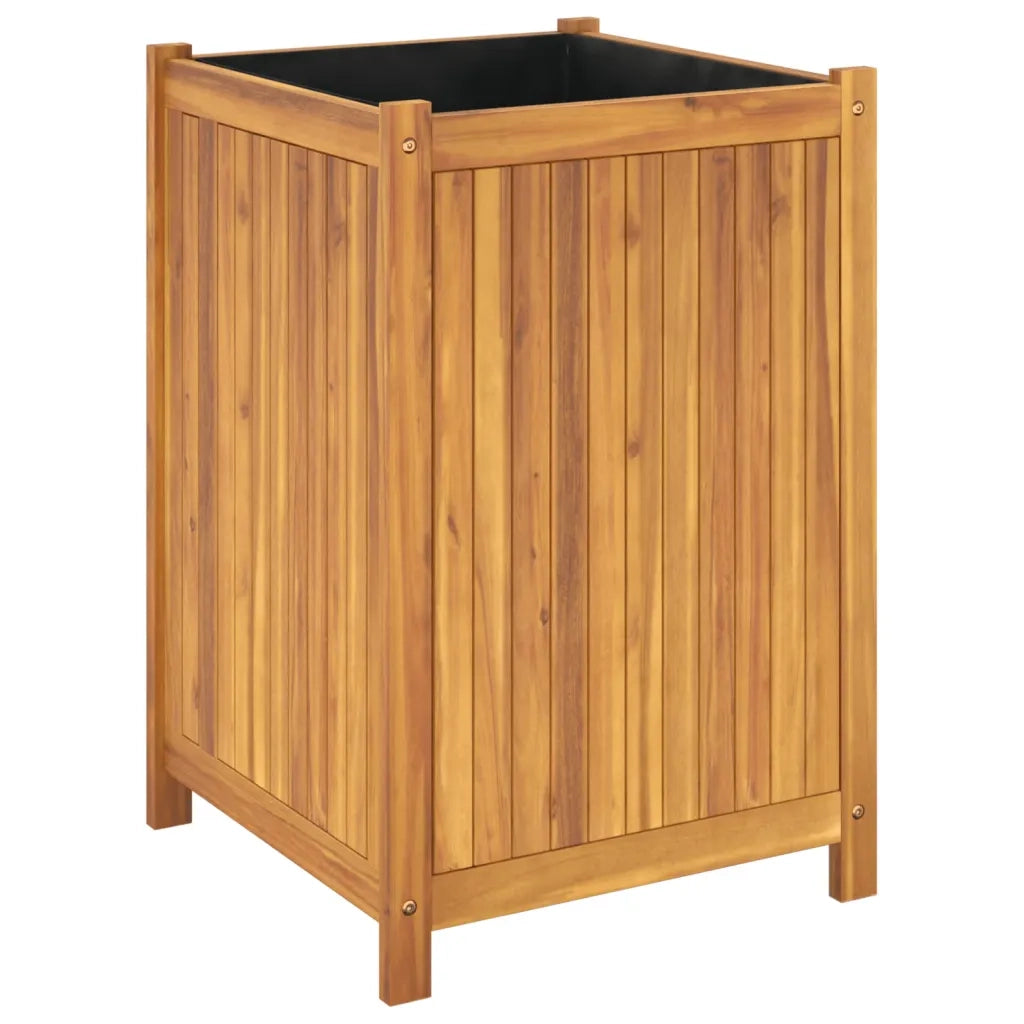 Fioriera | Cassetta per fiori | Vaso Giardino con Rivestimento 50x50x75 cm Massello Acacia