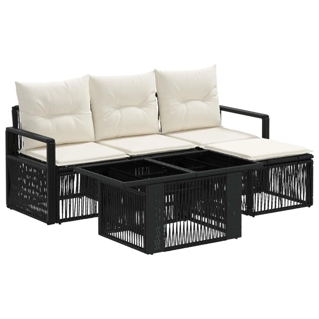 Set Divano da Giardino 5 pz Nero e Bianco Crema polyrattan 3437086
