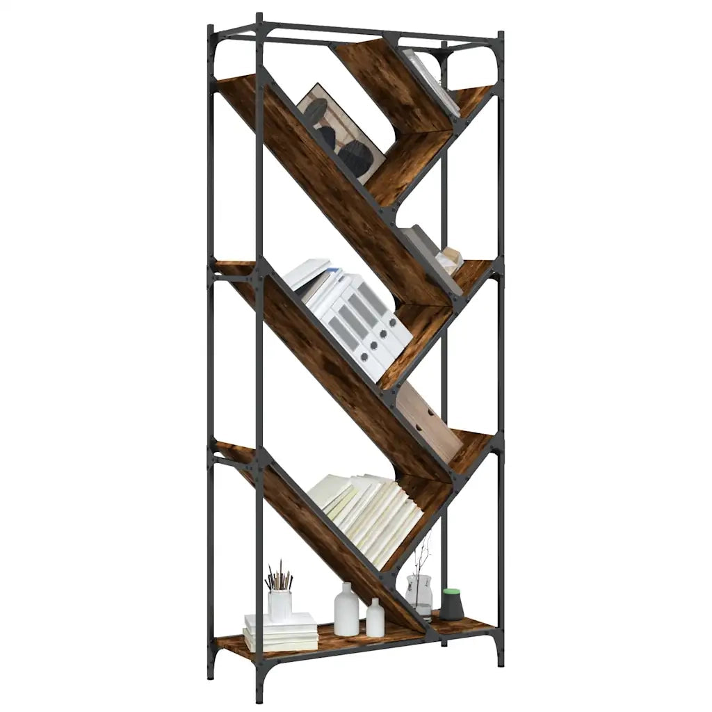 Libreria Rovere Fumo 79x30x180 cm Legno Multistrato e Metallo 845433