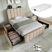 letto imbottito lino beige 90 x 200 cm