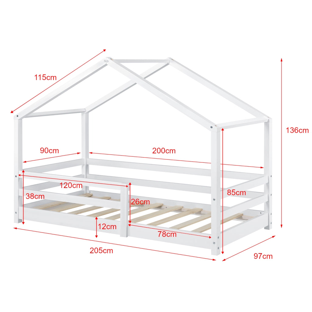 Letto per Cameretta Knätten a Casetta 90 x 200 cm con Sponde - Bianco [en.casa]