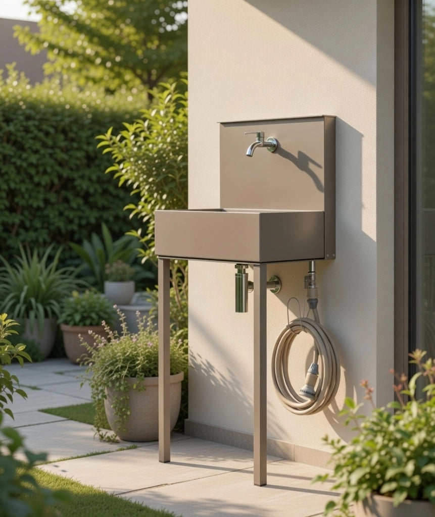 Lavandino a Parete da Giardino con Doppio Rubinetto Belfer 42/PRL Tortora