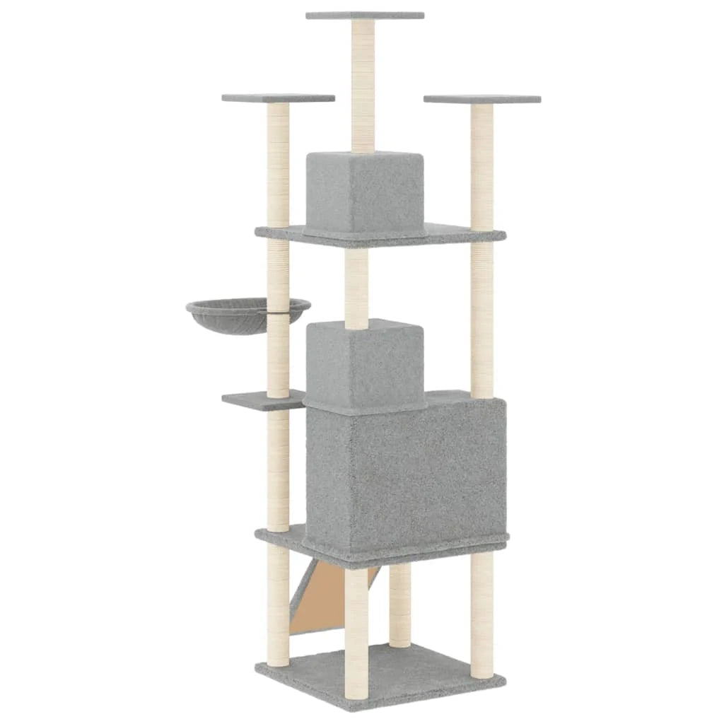 Tiragraffi per gatti torre per arrampicata giocattolo piattaforma per arrampicata con tiragraffi in sisal leggero 175 cm grigio 02_0022591