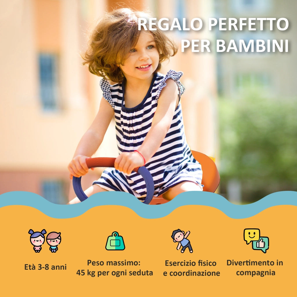 Altalena a Bilico per Bambini 3-8 Anni con Rotazione a 360¡ã, in Acciaio e PP, 192x60x60 cm