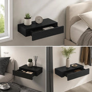 Floating Shelf With Drawer, Black, 48x25x8 Cm