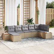 Set Divano da Giardino 7 Pezzi con Cuscini Beige Polyrattan Acacia