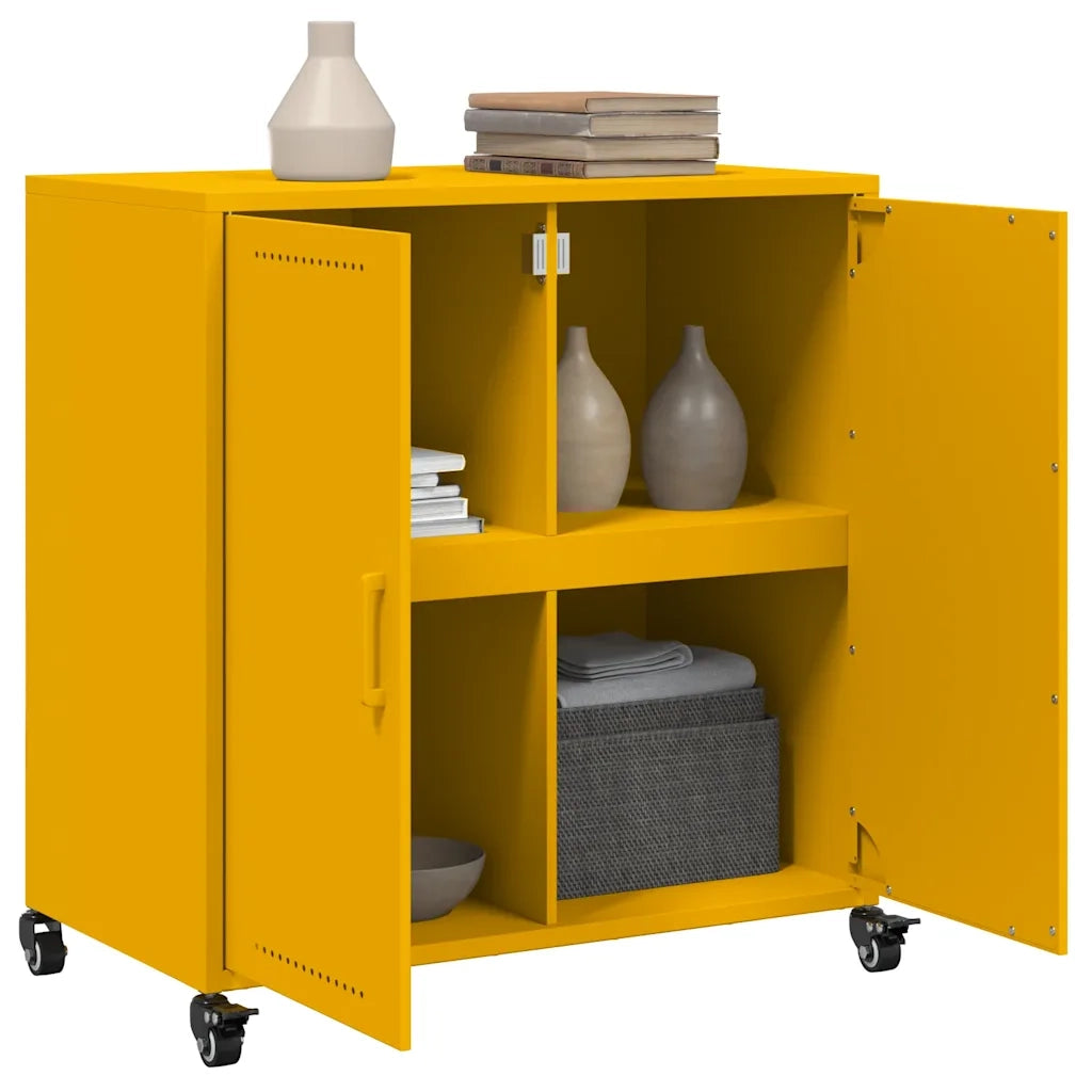 Credenza-Buffet-Armadio da cucina Giallo Senape 68x39x72 cm in Acciaio