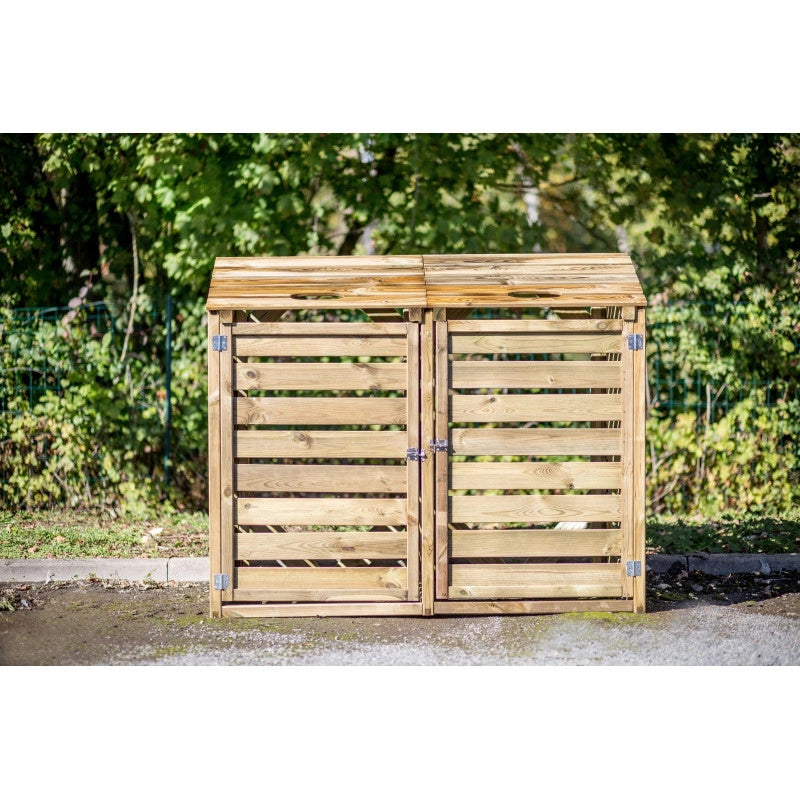 Copri bidoni da giardino in legno 150x90 cm – 2 posti con coperchi apribili – trattato autoclave – CP15090 Foresta