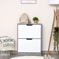 Mobile Portascarpe, Scarpiera Salvaspazio Bassa a 2 Ante per 8 Paia di Scarpe, Arredamento Moderno, Grigio e Bianco, 62.5x26x81cm