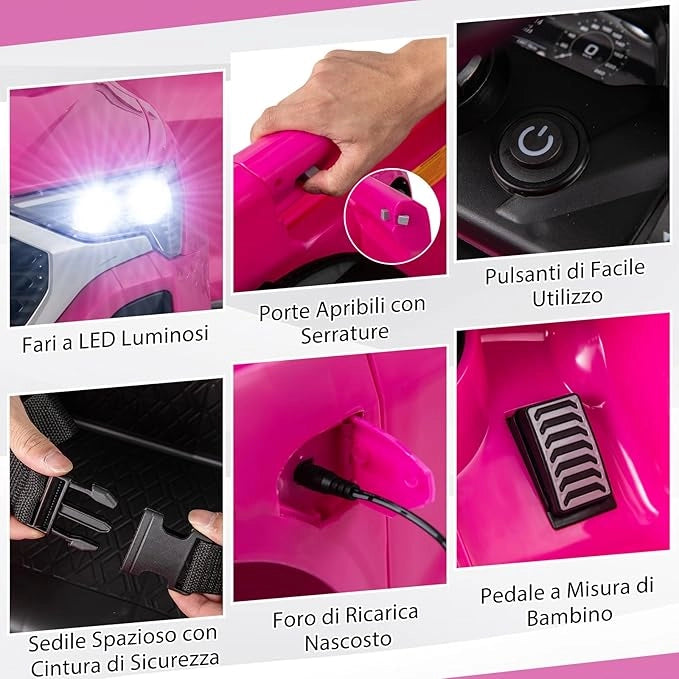 12V Audi Auto Elettrica per Bambini, Veicolo Elettrico con Telecomando Clacson Luci LED Musica, 3 Velocità 3-5 Km/h, Avvio Morbido, Auto per Bambini 3 Anni+ (Rosa)