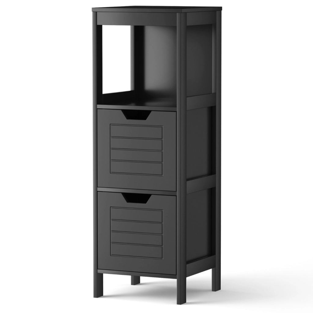 Armadietto del bagno di legno multifunzionale con 2 cassetti-Mobiletto da bagno Scaffale per bagno casa ufficio salone Nero
