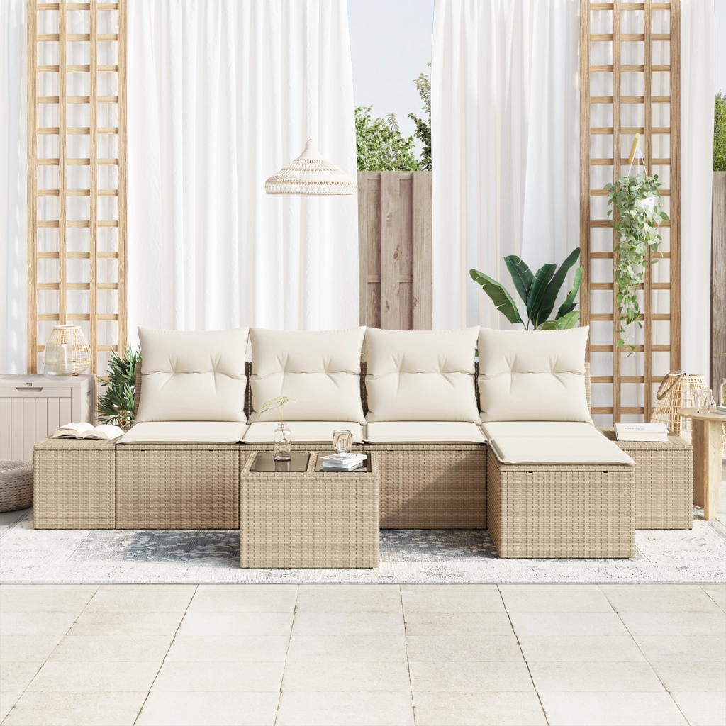 Set Divano da Giardino da 6 Pezzi con Cuscini Rattan a Brown