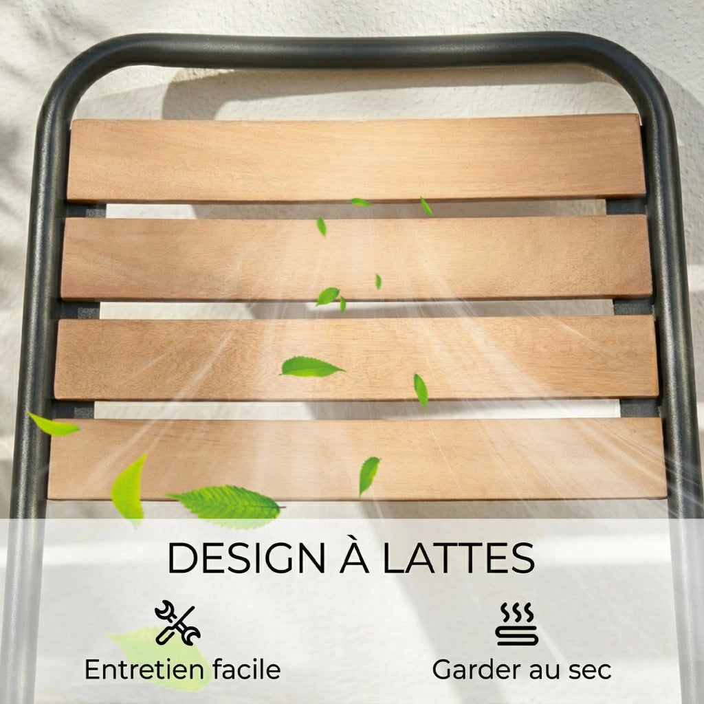 Sedia da Giardino Impilabile ¨C Minimal ¨C Legno Massello, Metallo, Naturale, 61x47x81cm