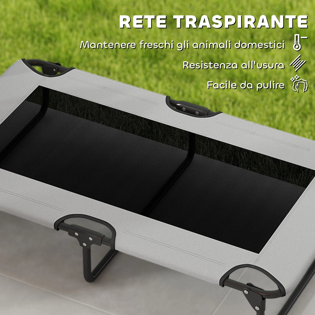 Letto per Cani Grandi Pieghevole con Tessuto a Rete da Interno ed Esterno, 107x61x20 cm, Grigio Chiaro