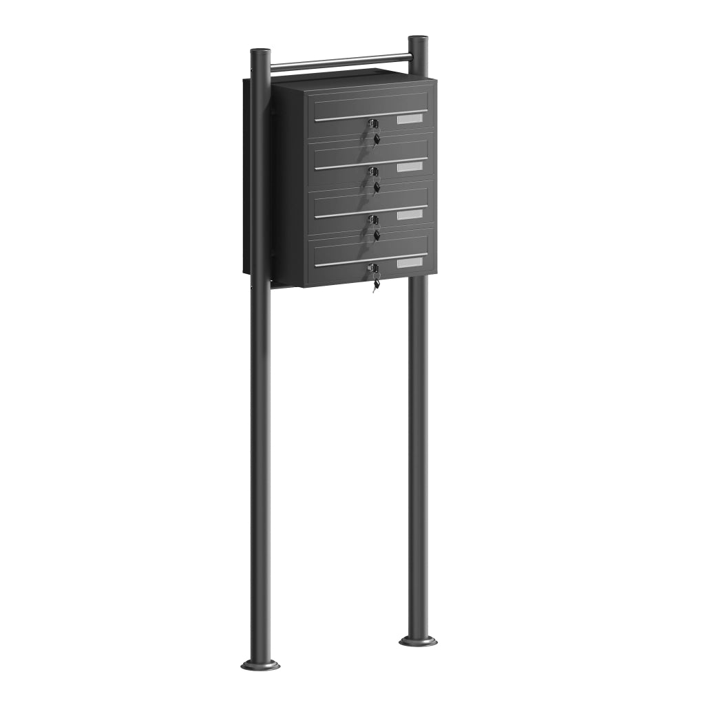 Cassetta postale condominiale autoportante 4 posti, 1 modulo, nero 556 x 270 x 1500 mm