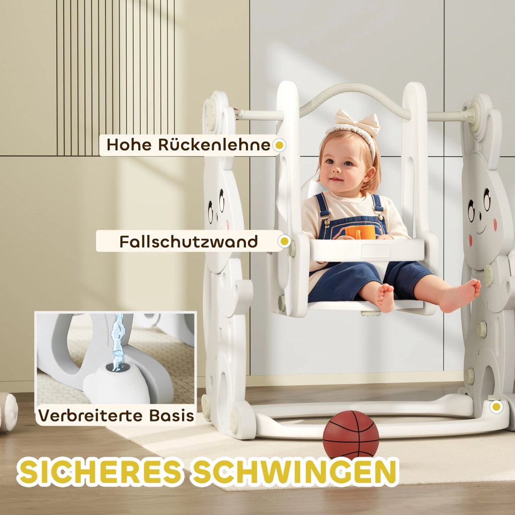 Set Gioco 4-in-1 Bambini ¨C Xylo ¨C Scivolo Altalena Arrampicata Canestro Grigio Coniglio