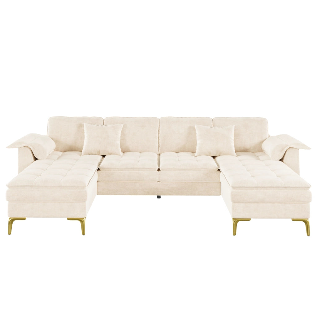 Divano angolare a U beige 262 x 134 x 86 cm modulare a 4 posti in ciniglia