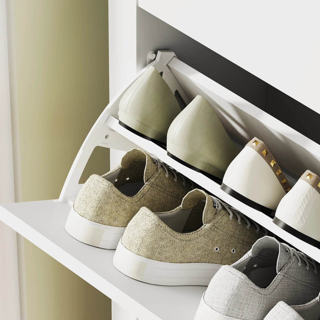 Scarpiera Slim per 14 Paia di Scarpe 80x24x95,5cm 2 Cassetti Bianco