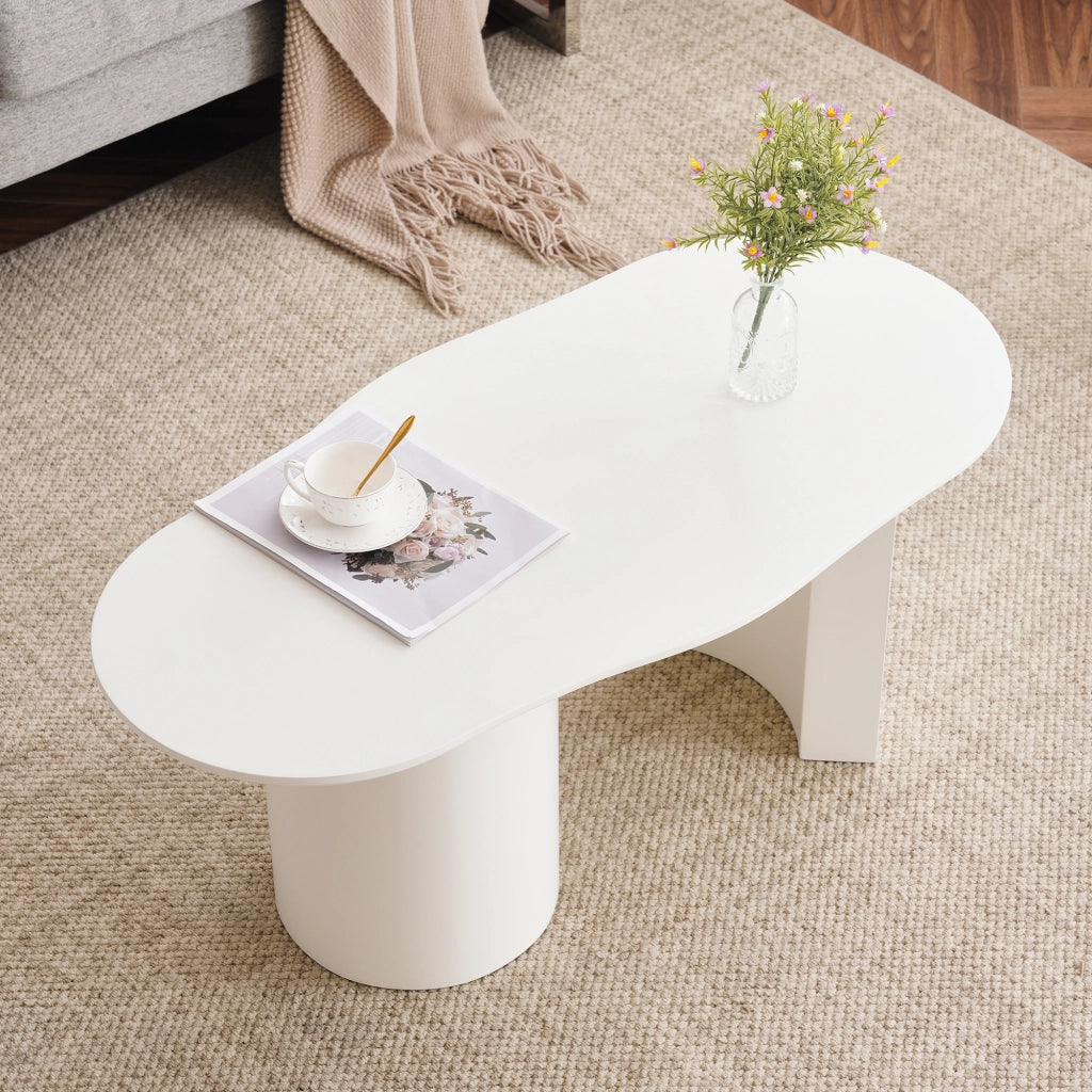Tavolino da caff¨¨ bianco 100 cm in MDF con piano irregolare e finitura laccata