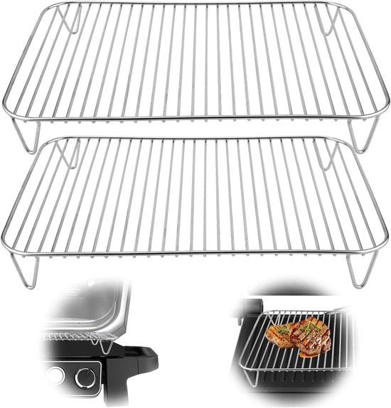 Grillrek per Barbecue con Strato Antifiamma e Roker Compatibile - Acciaio Inossidabile - 2 Pezzi