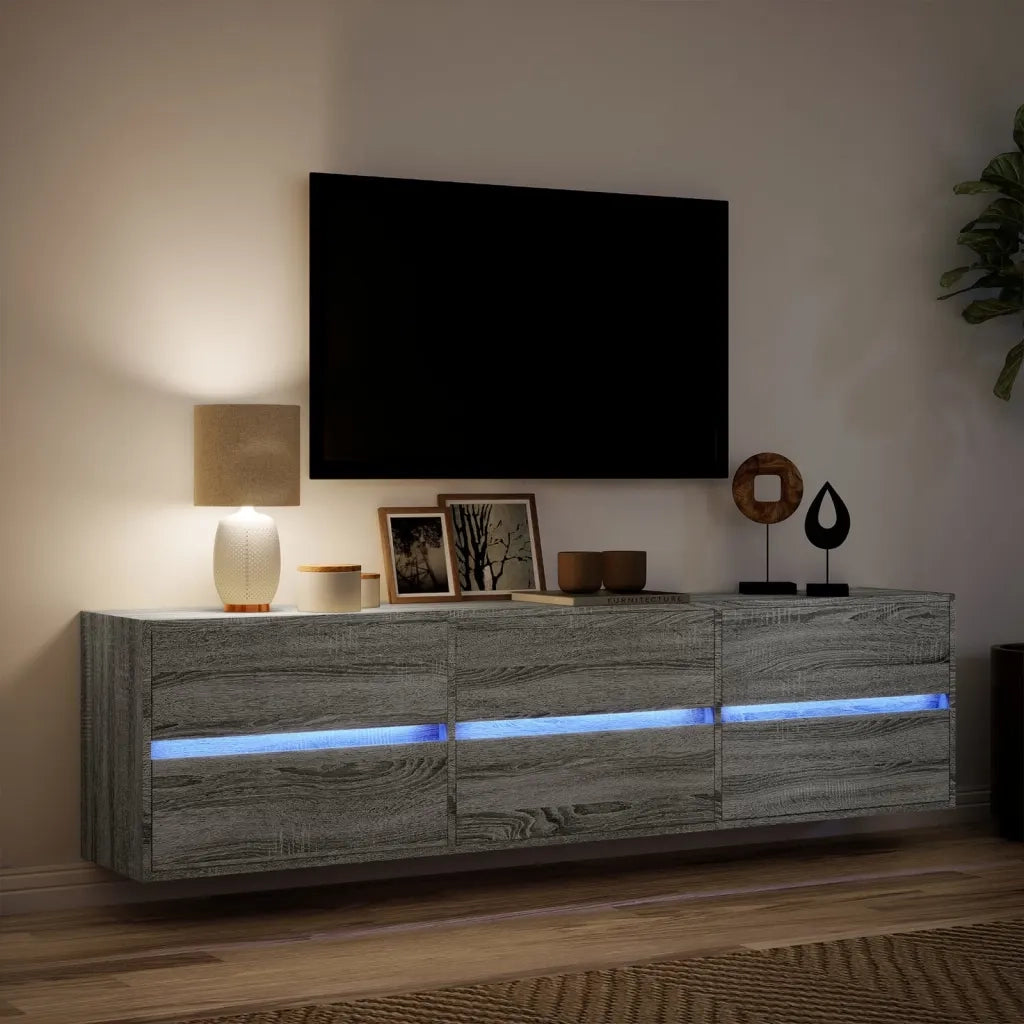 Mobile TV a Parete con LED-Mobile TV a Muro Grigio Sonoma 180x31x45 cm