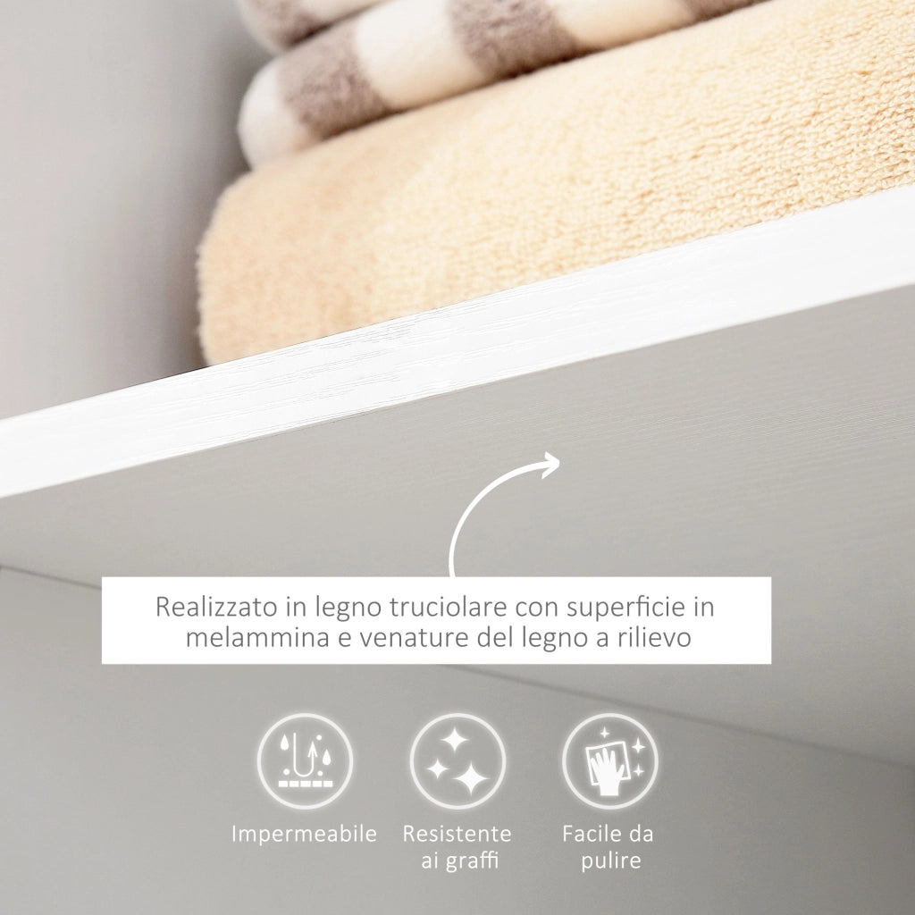 Armadio Guardaroba con Ruote in Legno 80x40x128 cm Bianco