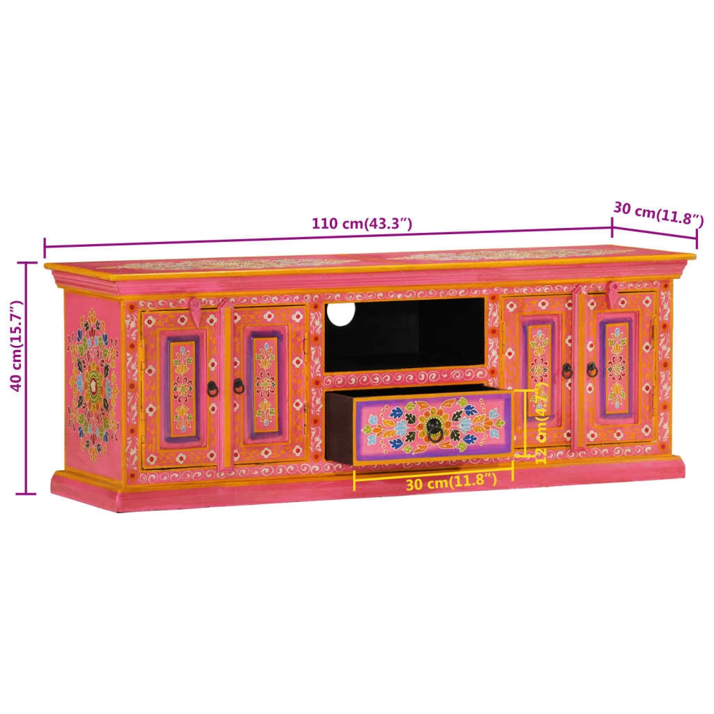 Mobile TV multimediale scaffale TV mobile TV sala da pranzo soggiorno camera da letto rosa 110 x 30 x 40 cm legno massello di mango rosa 02_0028289