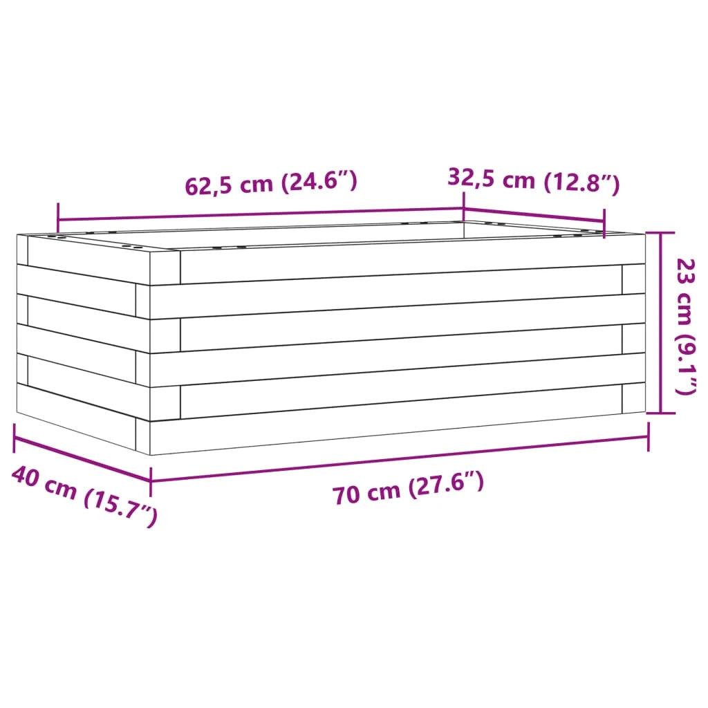 Fioriera rialzata per piante fiori terrazza giardino finitura a cera 70 x 40 x 23 cm legno di pino massiccio marrone 02_0038479