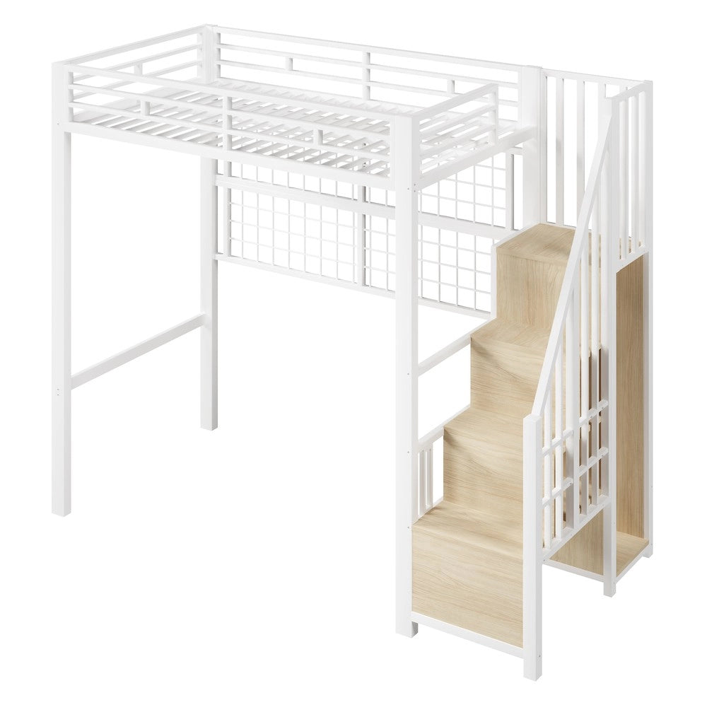 Letto a Soppalco con Armadio e LED ¨C Xylo ¨C Bianco, Metallo, 90x200
