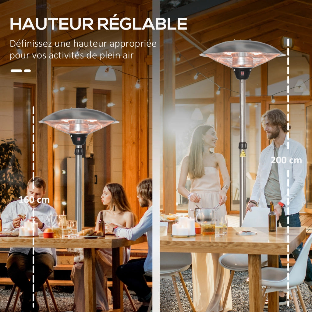 Parasol Chauffant Elettrico 3000W Riscaldamento a Infrarossi ¨C zephmum ¨C Argento, Acciaio Inox, 160-200 cm
