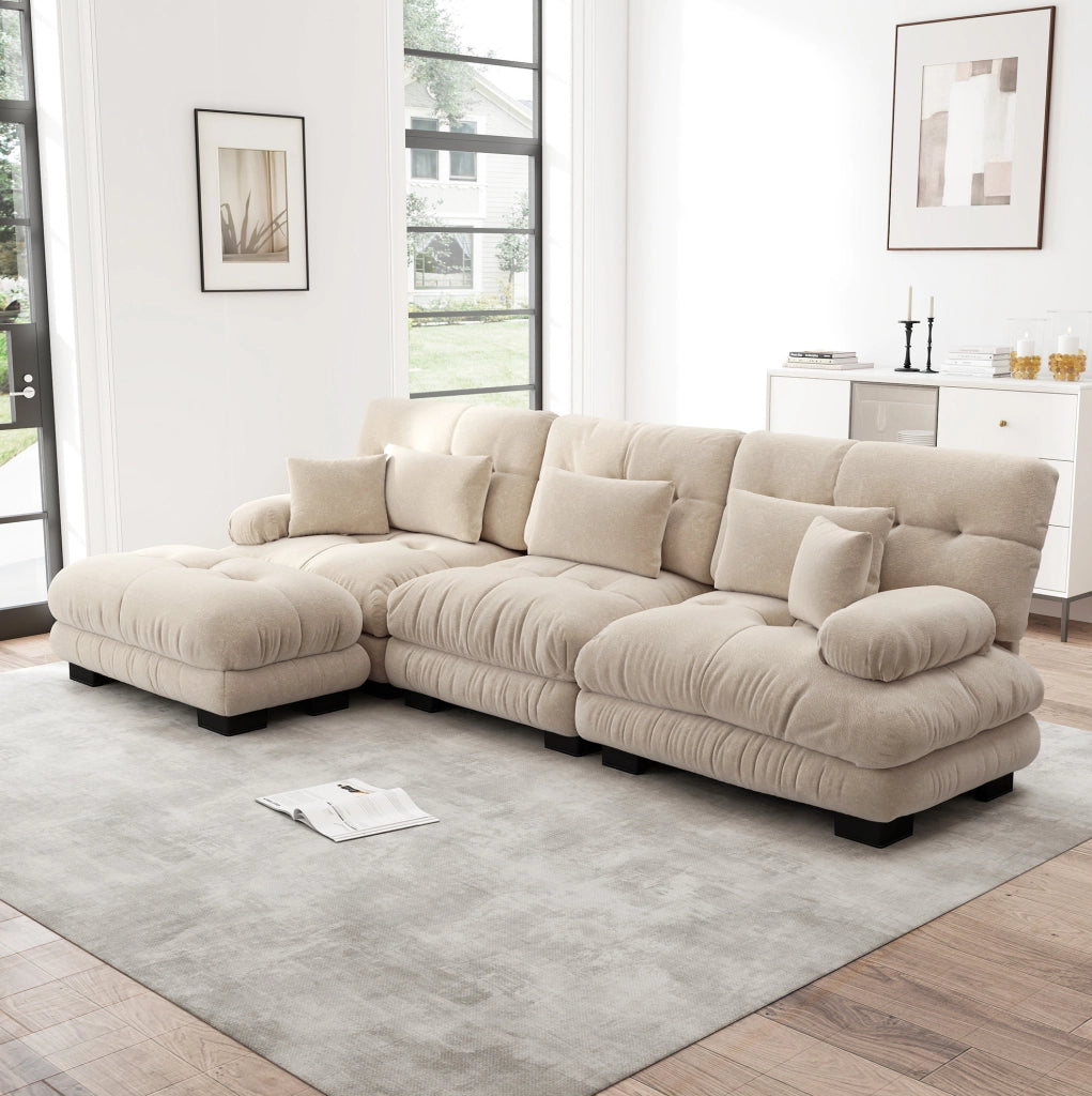 Divano modulare configurabile in chenille caffè chiaro