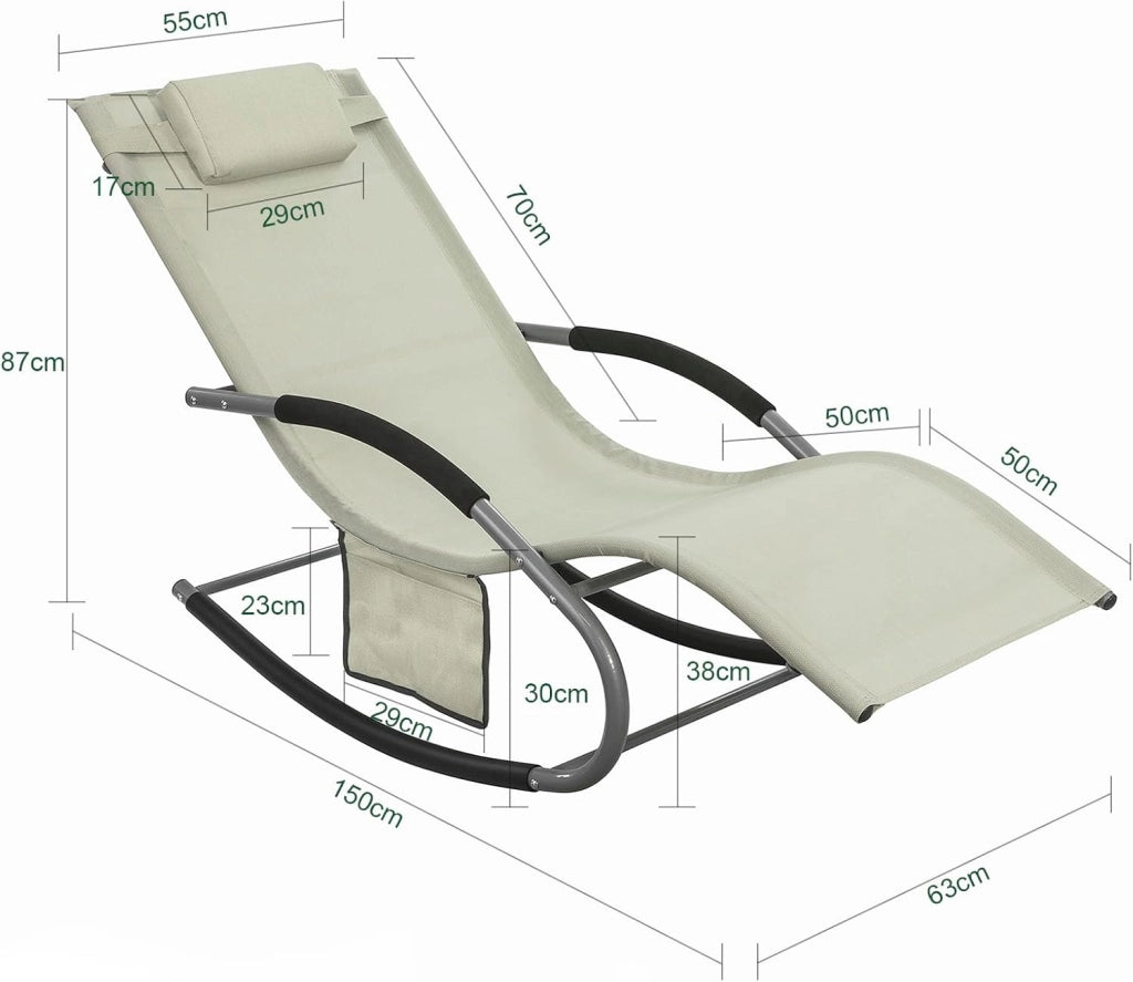 Lettino Sdraio da Giardino a Dondolo - Sedia a Dondolo da Esterno in Textilene Beige con Telaio in Metallo, 150x63x87cm, Lettino Prendisole per Terrazza, Piscina, Patio, OGS28-MI