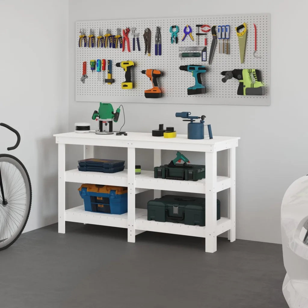 Banco da Lavoro Bianco 142,5x50x80 cm in Legno Massello di Pino CFW7951172