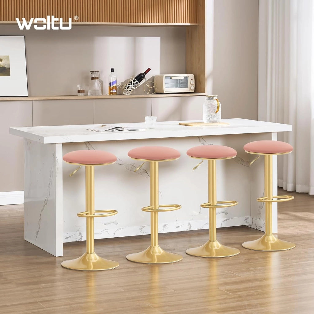 Sgabelli da Cucina Set di 2 Girevoli a 360°, Sgabelli Bar Regolabili in Altezza da 60 a 80,5 cm, con Seduta in Velluto per Sala da Pranzo, Soggiorno, Bar, Rosa, BH302rs-2