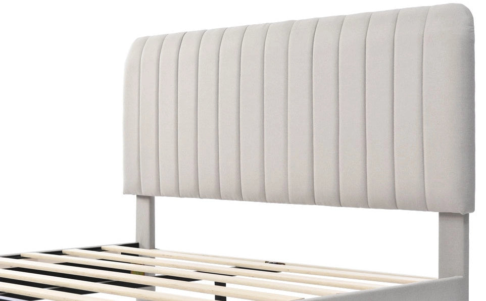 Letto imbottito 160x200 cm con testiera regolabile; lino grigio-beige