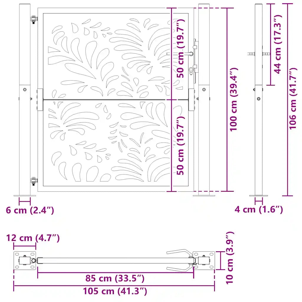 Cancello da giardino nero 100x100 cm in acciaio design ondulato CFW8720043