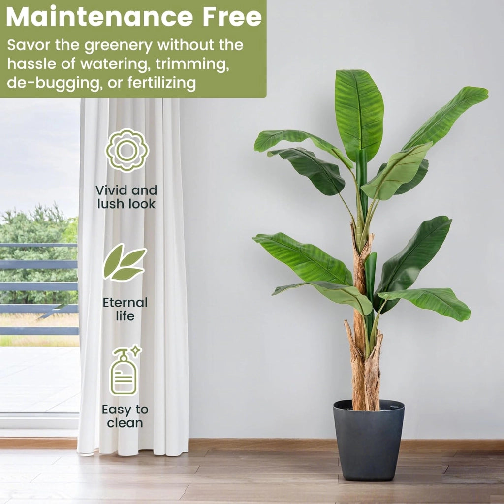 Albero di foglie di banana artificiale con vaso di fiori finti per decorazione interna, pianta tropicale, decorazione per ingresso, soggiorno, balcone, ufficio, 165 cm
