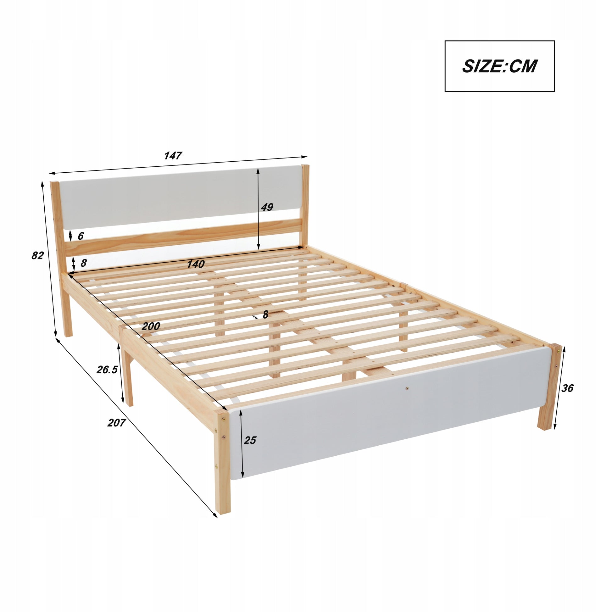Letto matrimoniale con testiera - Xylo - 140x200 - Bianco+Legno
