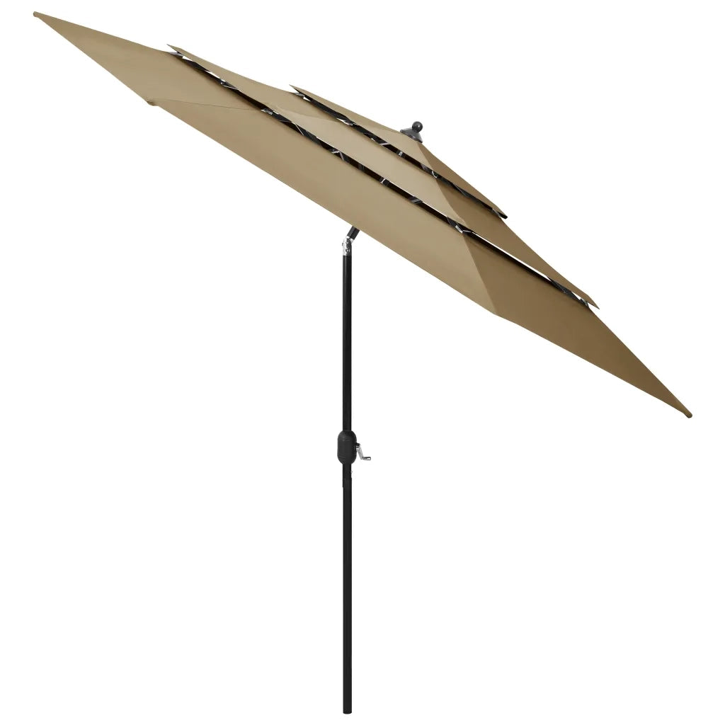 Ombrellone a 3 Livelli con Palo in Alluminio Tortora 3 m 313871