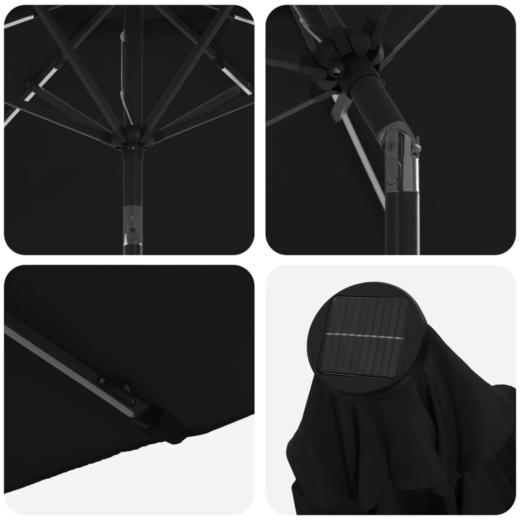 Parasol da Giardino con Luci LED 230 x 230 cm Poliestere Nero 42036254