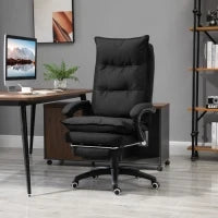Sedia da Ufficio ad Altezza Regolabile con 6 Punti Massaggianti, in Tessuto Effetto Lino, 70x62x120-130 cm, Nero