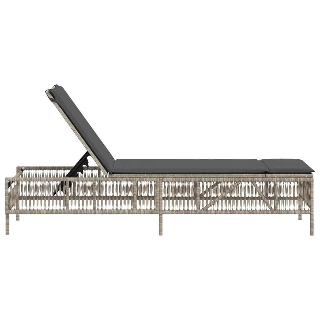 Lettino Prendisole | Sdraio da giardino | Lettino da sole con Cuscino Grigio Chiaro in Polyrattan