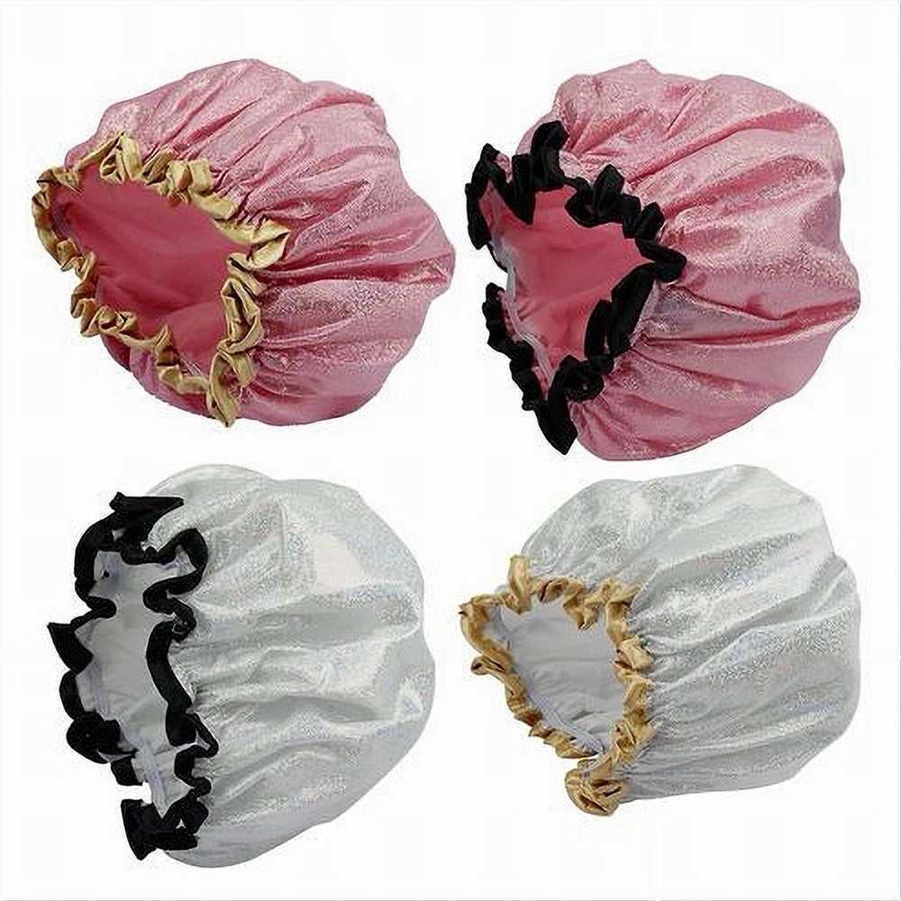Trade Shop - Set 2 Pz Cuffia Doccia Bagno Elastico Bordino Brillantini Protegge Capelli 79483 -